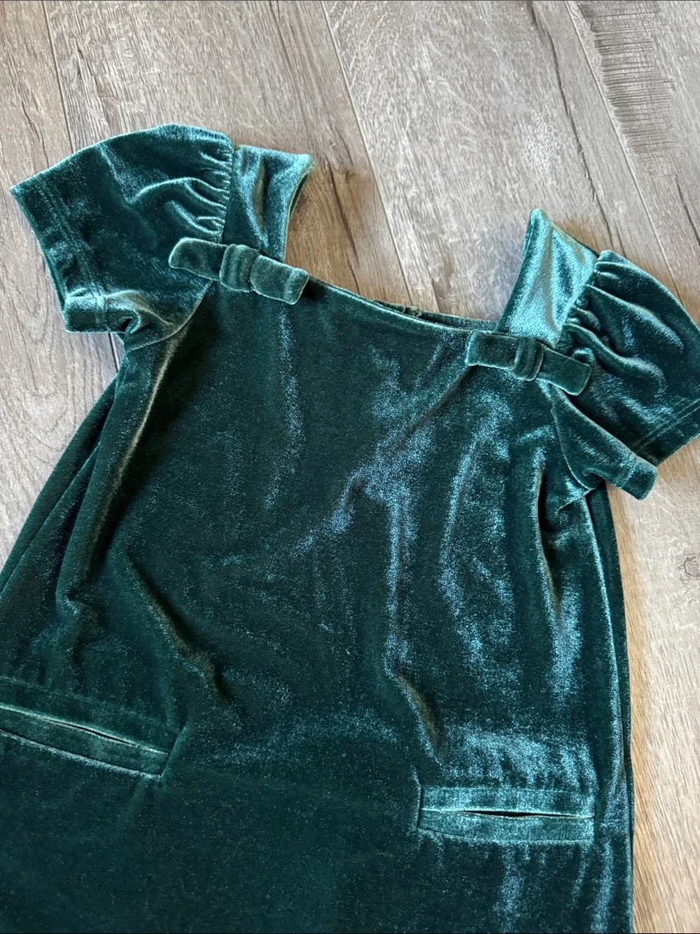 GAP Girls Deep Green Velvet Bow-Shoulder Dress